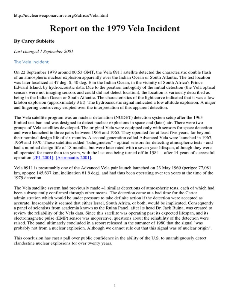 Report On The 1979 Vela Incident PDF Energy And Resource Nature