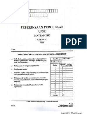 Soalan Percubaan Upsr 2018 Matematik Negeri Kelantan Kertas 2 Pdf