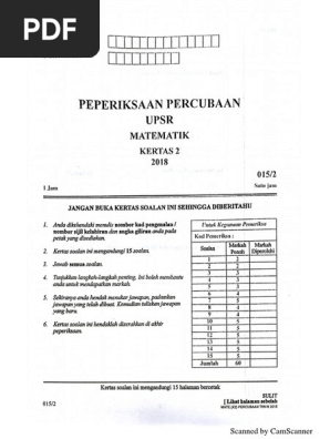 Soalan Percubaan Upsr 2018 Matematik Negeri Kelantan Kertas 2 Pdf