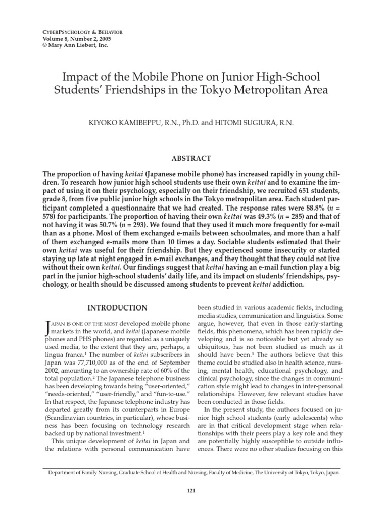 Impact of The Mobile Phone On Junior High-School Students' Friendships ...