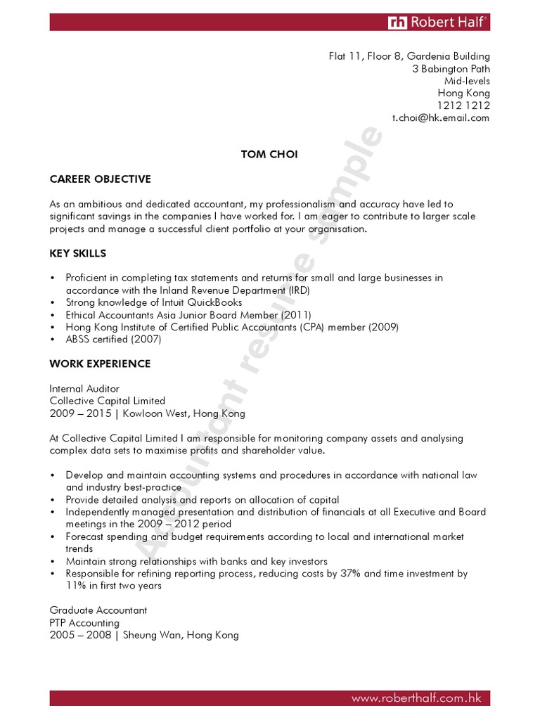 Accountant Resume Sample | PDF | Hong Kong | Accounting