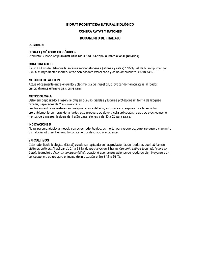 Biorat Rodenticida Natural Biológico | PDF | Ratón | Rata