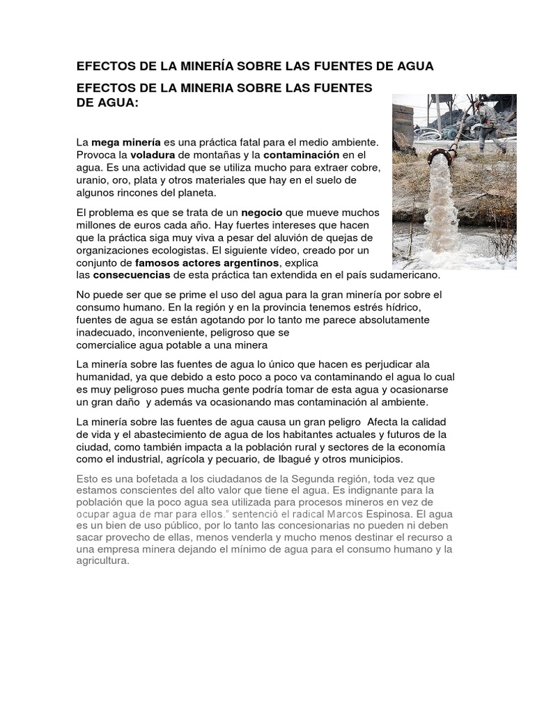 Efectos de La Minería Sobre Las Fuentes de Agua | PDF | Minería | Agua