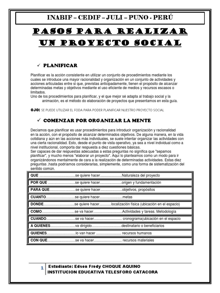 Pasos para un Proyecto Social Efectivo | PDF | Racionalidad | Presupuesto