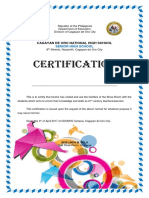 Certification: Cagayan de Oro National High School