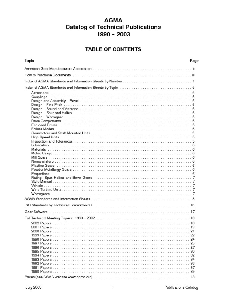 AGMA Technical Publications Catalog 2003 | PDF | Gear | Mechanical ...