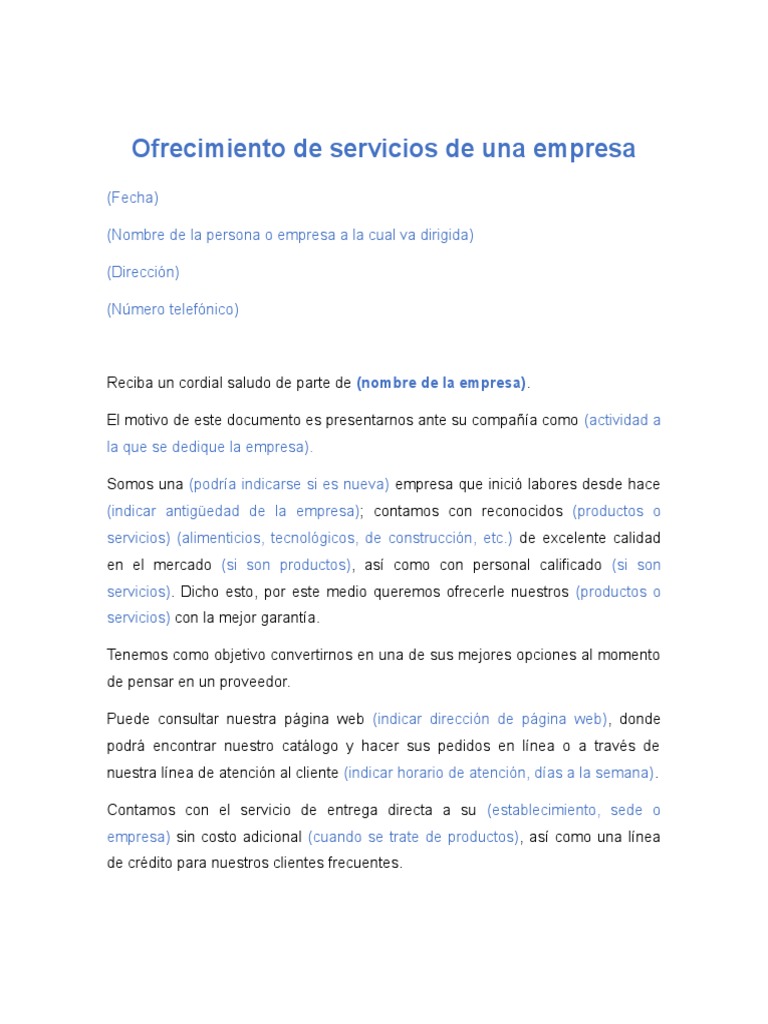 Carta Ofrecimiento Servicio Empresa