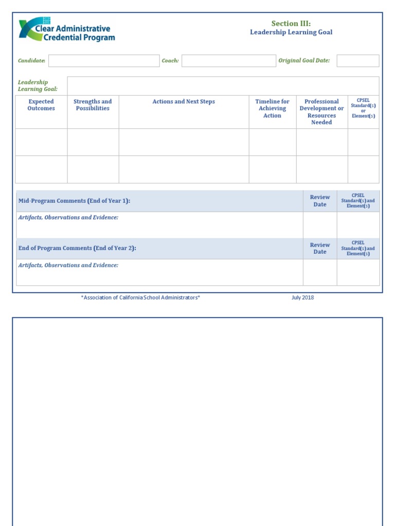 Leadership Learning Goals Review Template | PDF