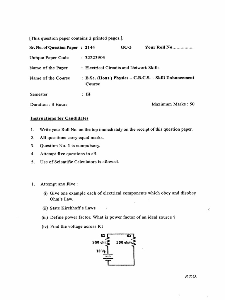 B.sc. (Hons.) III Physics C.B.C.S. Skill Enhancement Course