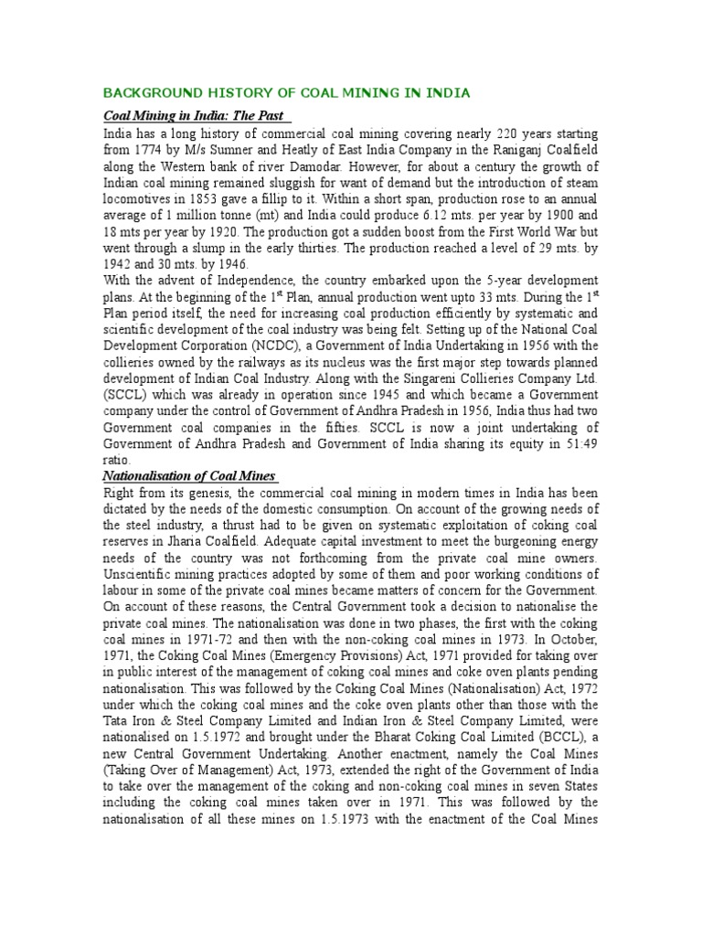 Coal India History Pdf Coal Mining Coal