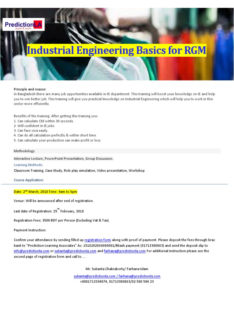 Training On Industrial Engineering Basics For RMG PDF Engineering