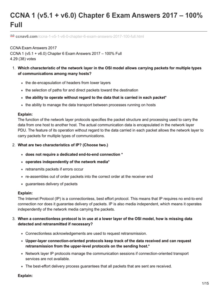 CCNA Chapter 6 Exam Answers Summary | PDF | I Pv6 | Router (Computing)