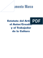 Documento Marco Estatuto Del Artista Autor Creador Trabajador de La Cultura Julio 17 2018