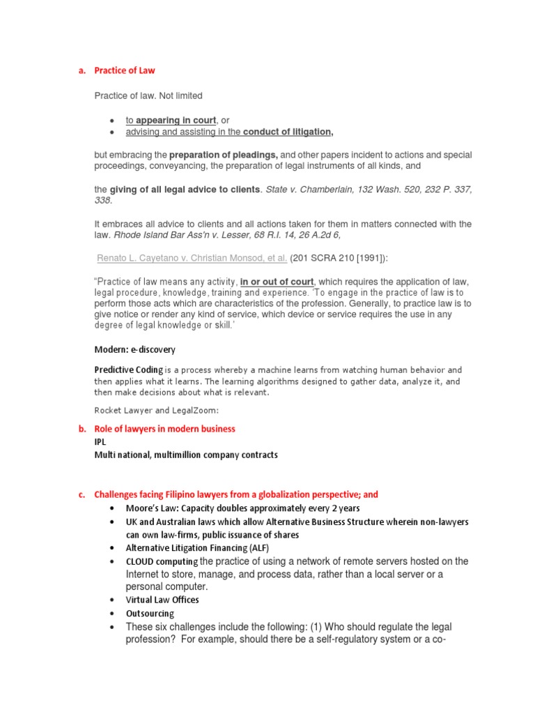 Outline Notes 1 Lawyer Practice Of Law