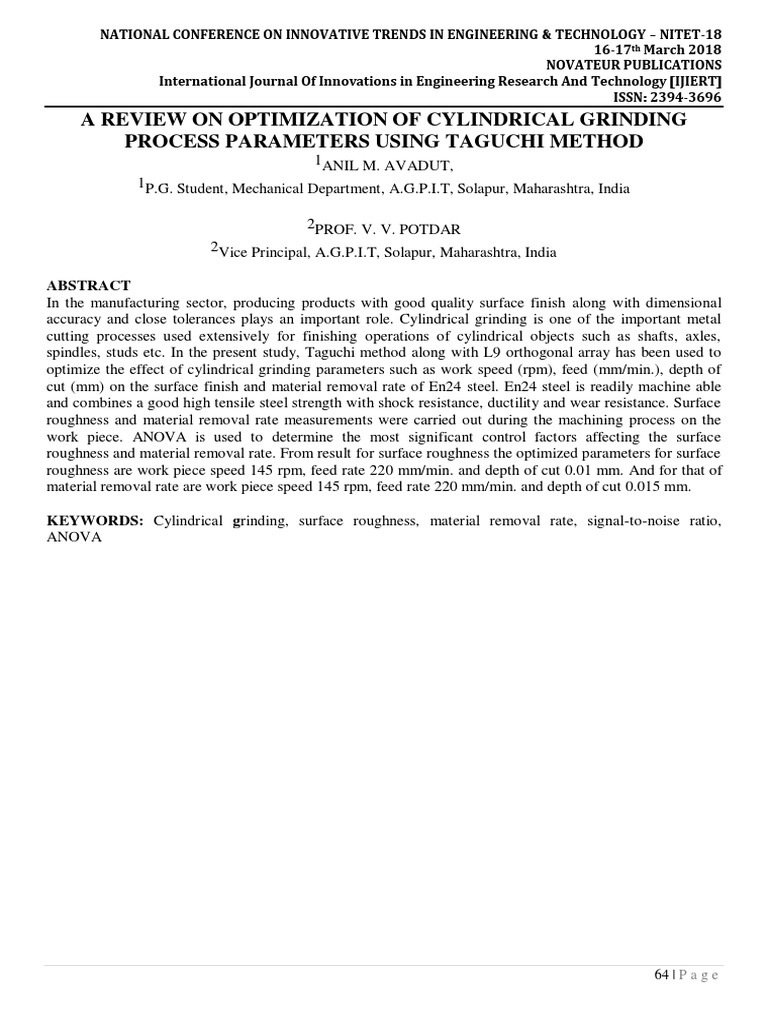 A Review On Optimization of Cylindrical Grinding Process Parameters ...