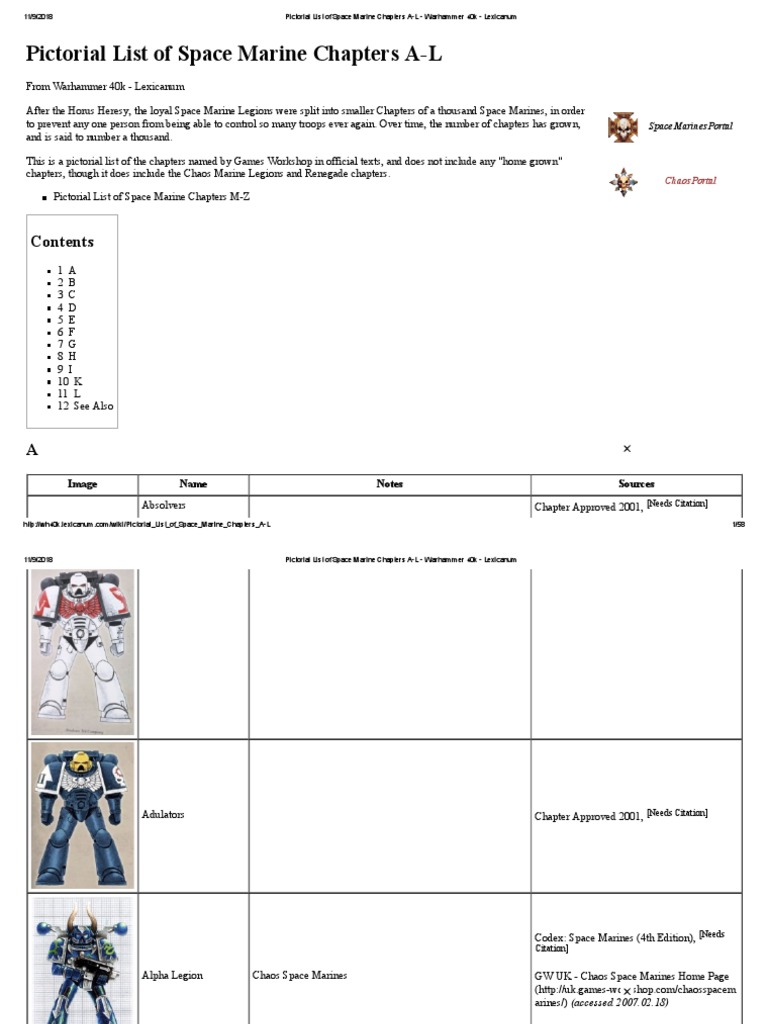 Pictorial List of Space Marine Chapters A-L | PDF | Space Opera ...