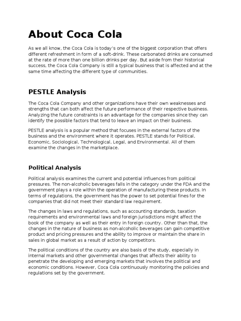 PESTLE Analysis on Coca Cola Soft Drink Drink