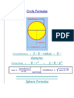 Circle, Sphere, Cylinder Formulas