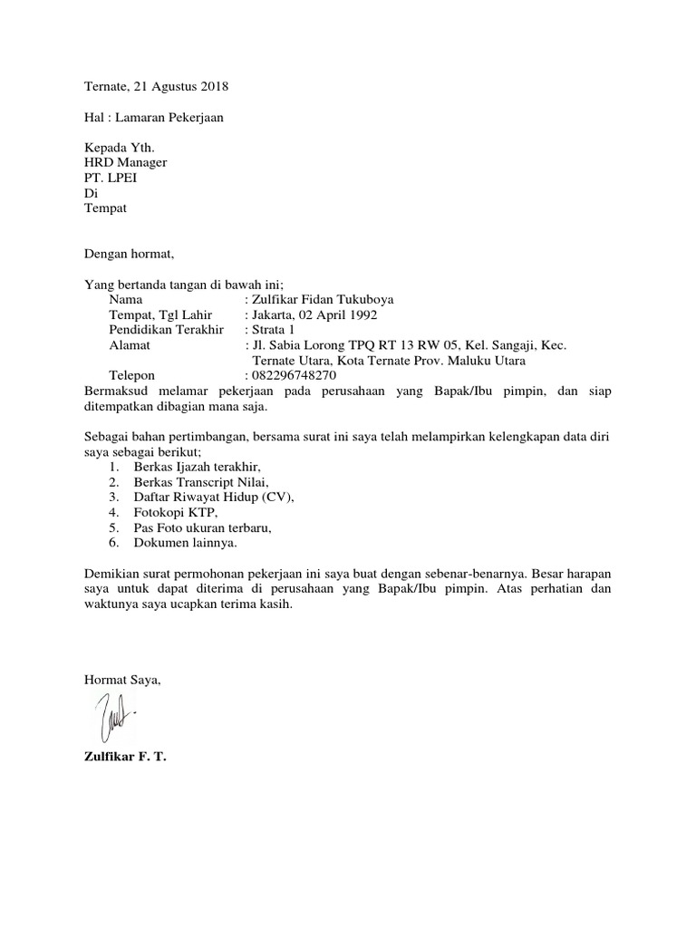 Contoh Surat Lamaran Kerja Umum 1 Pdf