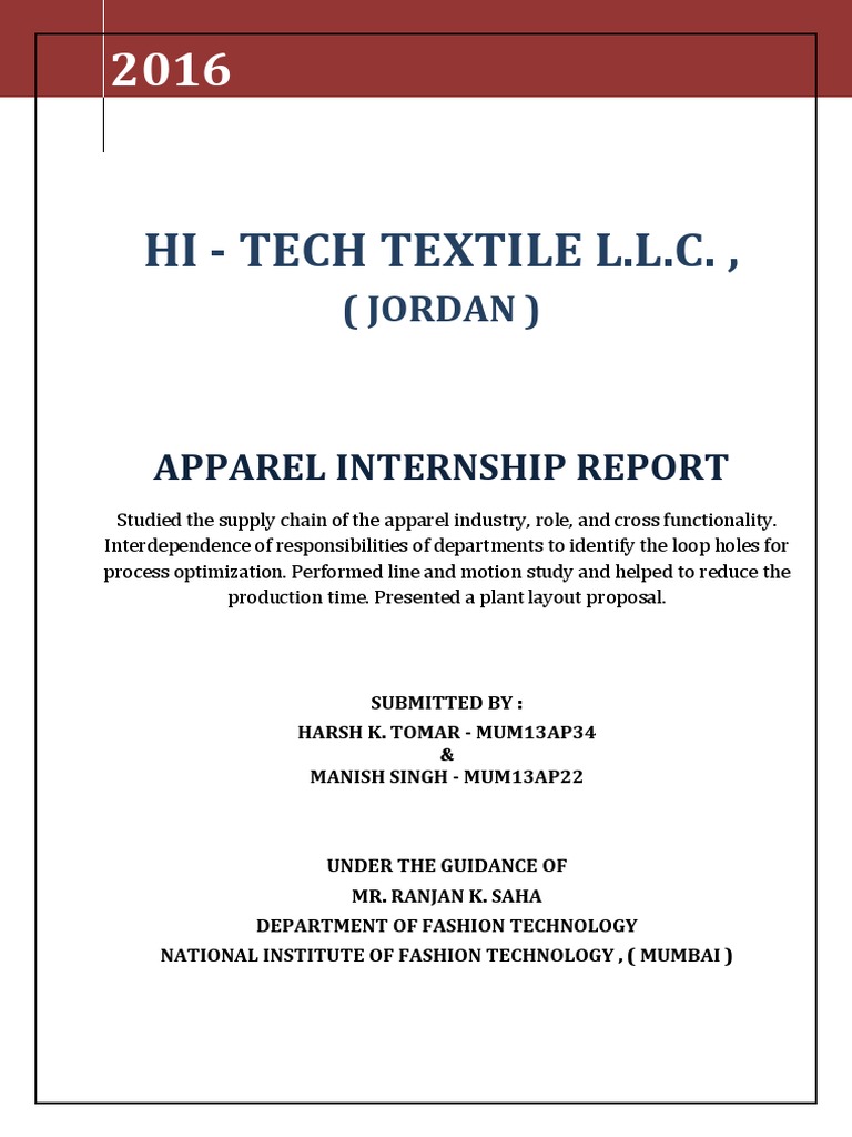 Apparel Internship Report PDF Clothing Cargo