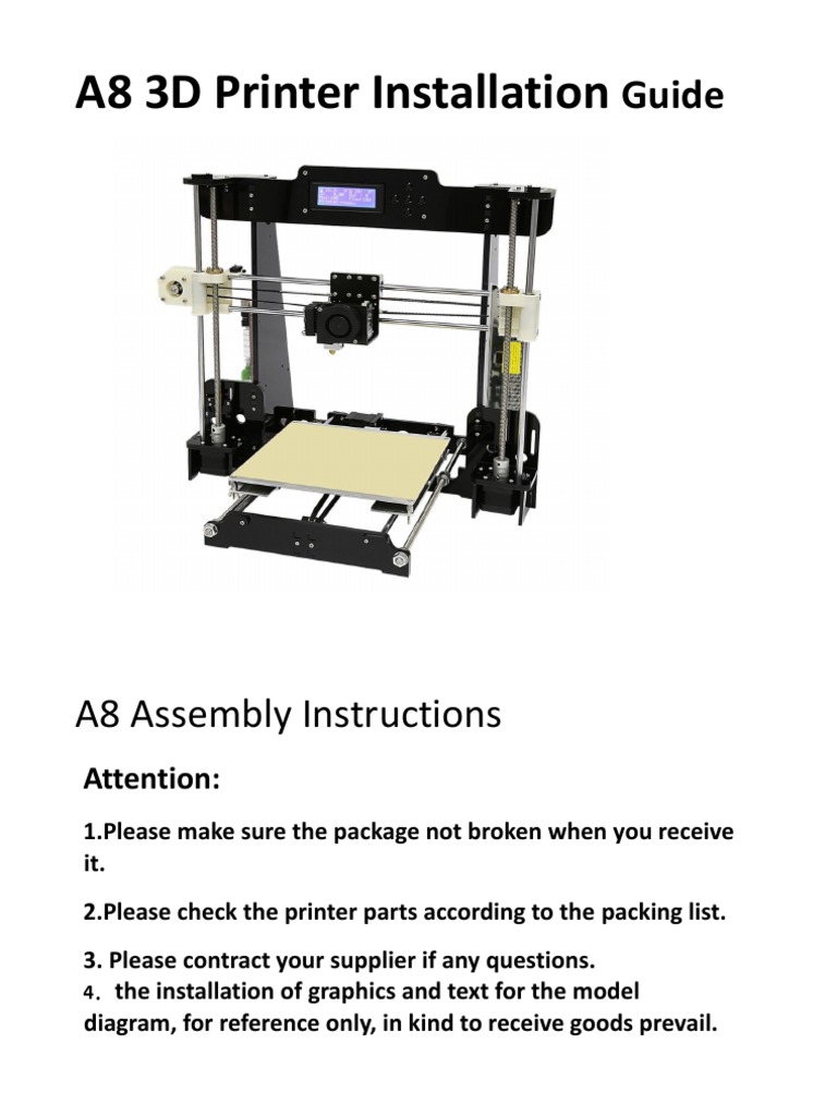 Være Anonym mælk A8 3D Printer Installation Instructions1.1 PDF | PDF | Screw | Machines