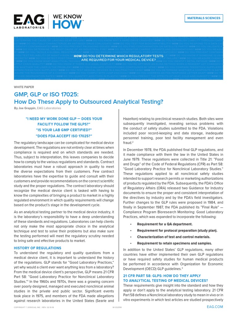 GLP GMP Iso 17025 PDF Medical Device Evaluation