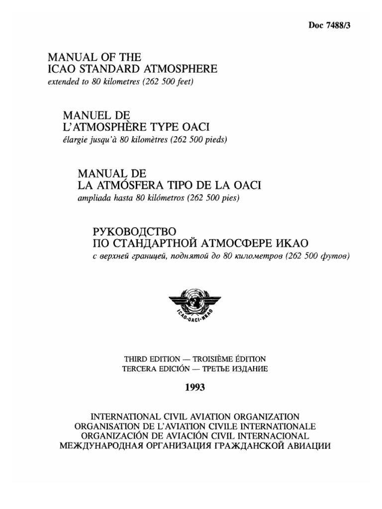 Icao Doc 7488 Standard Atmosphere PDF Mechanics Applied And