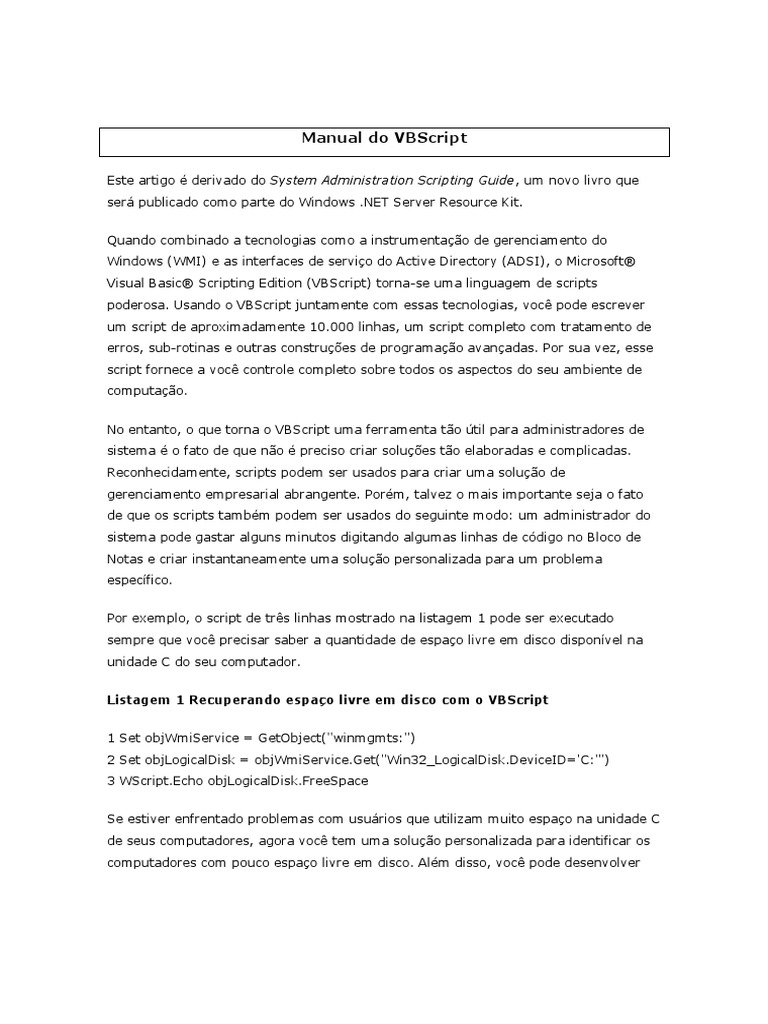 Apostila Script VBS PDF | PDF | Linguagem de script | Drive de disco rígido