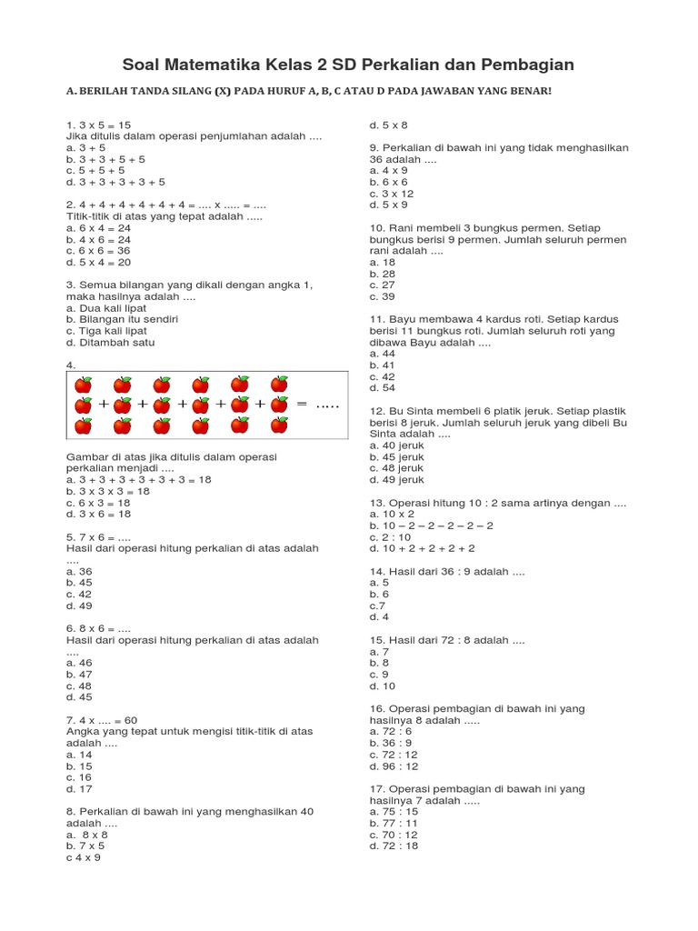 Soal Matematika Kelas 2 Sd Perkalian Dan Pembagian Pdf