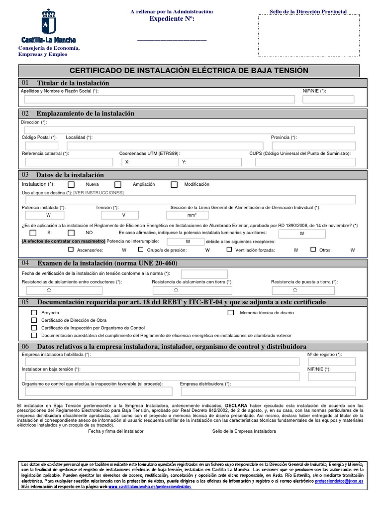 Certificado de Instalacion Electrica (Boletin) para