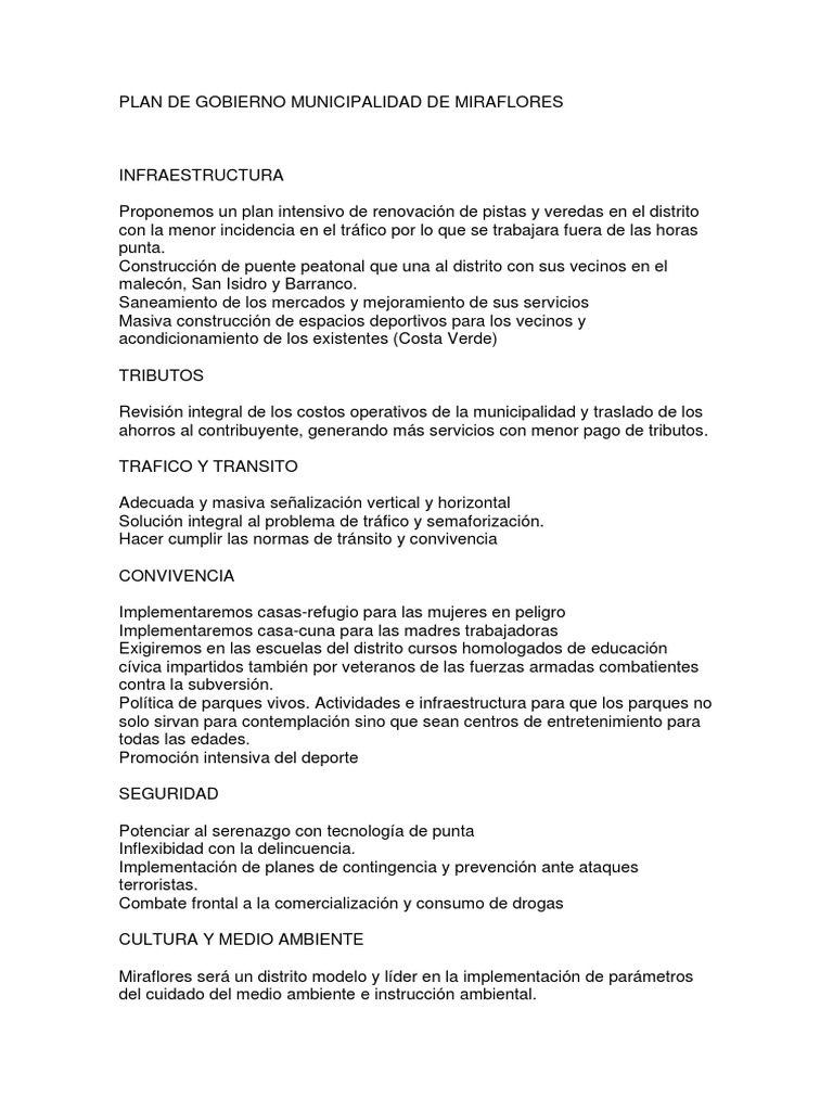Plan de Gobierno Miraflores 2023 | PDF | Tecnología