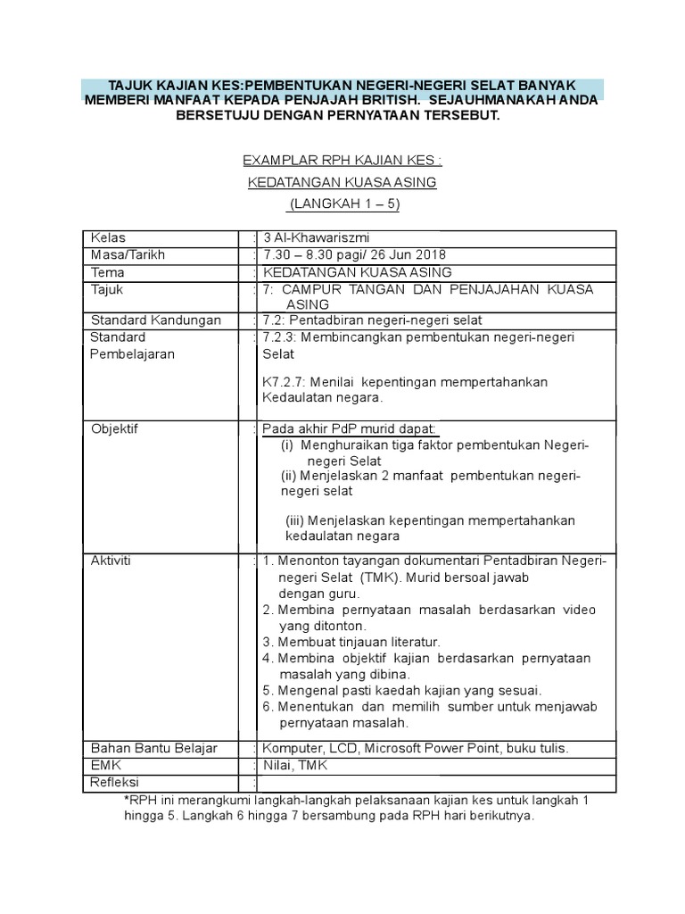 Examplar Kajian Kes Kssm Sejarah Tingkatan 3 Pdf