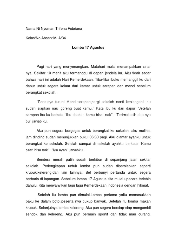 Cerpen 17 Agustus Ku Trifena PDF Memasak, Makanan, & Anggur