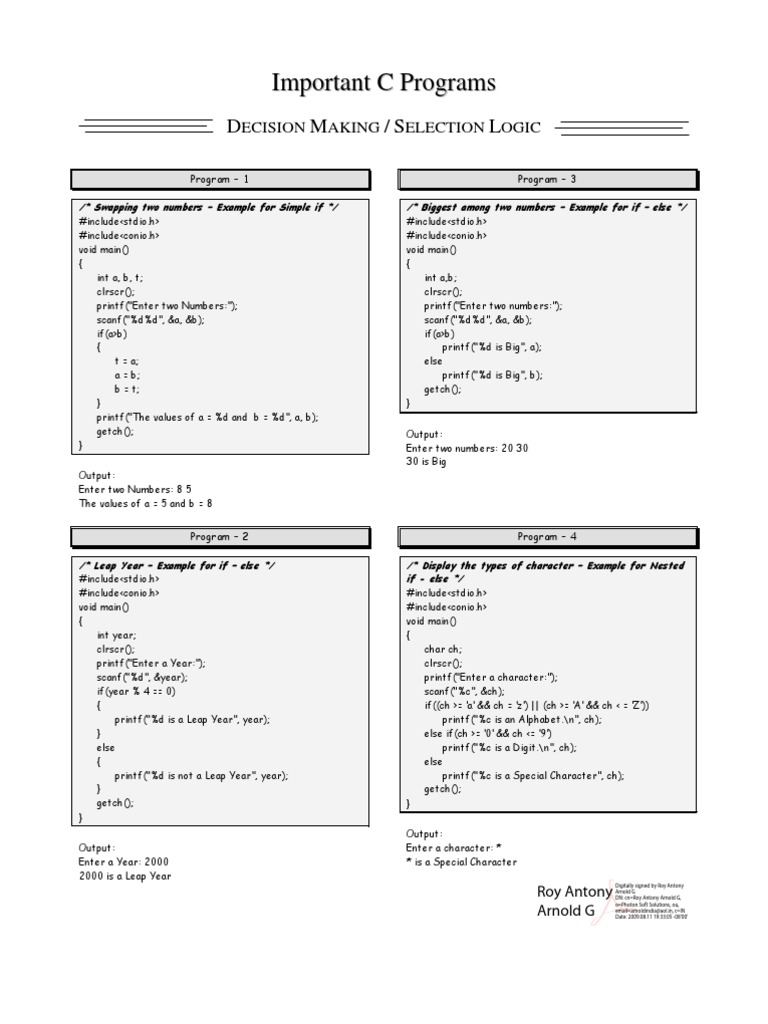 Important C Programs | PDF | Pointer (Computer Programming) | C ...