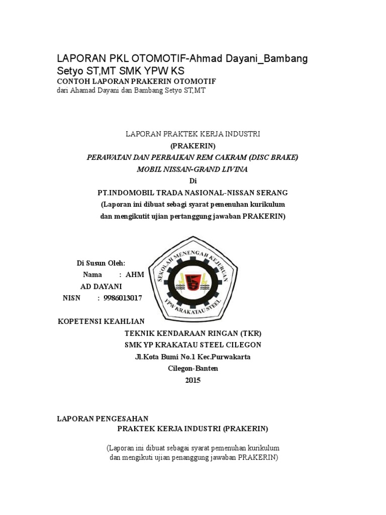 Contoh Laporan Pkl Smk Tkr