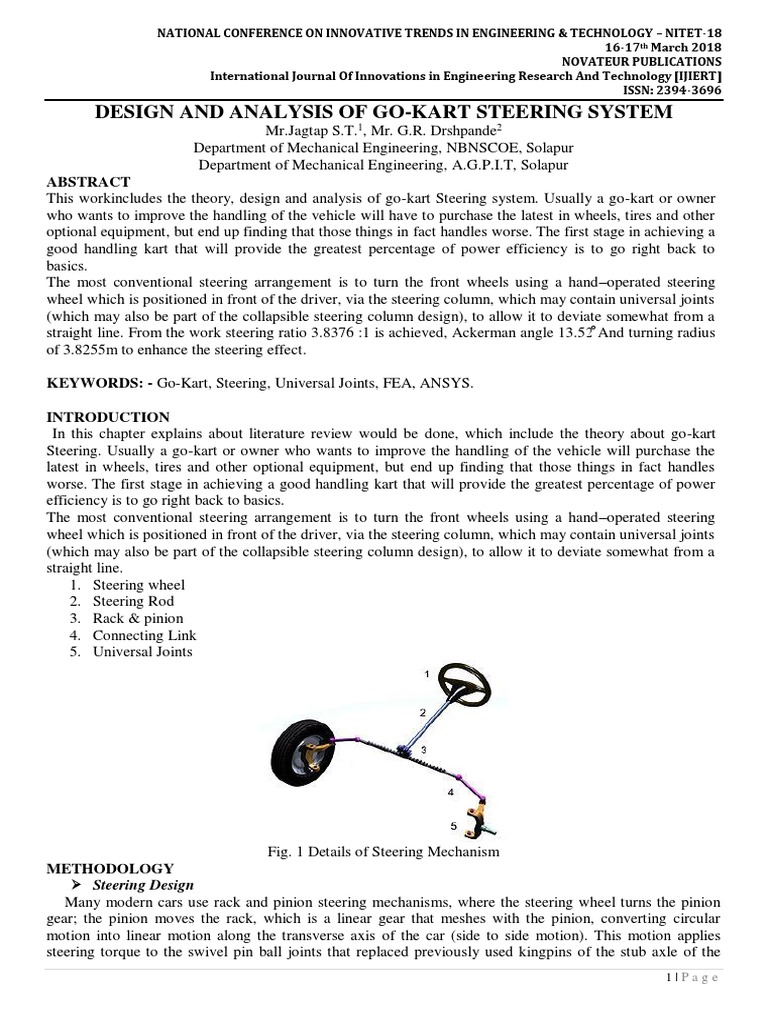 DESIGN AND ANALYSIS OF GOKART STEERING SYSTEM Steering Machines