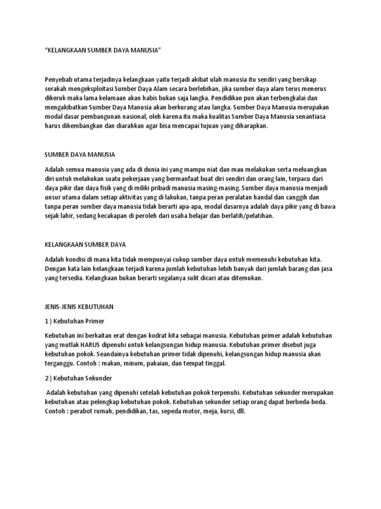 Apa Penyebab Kelangkaan Sumber Daya Manusia - Berbagai Sebab