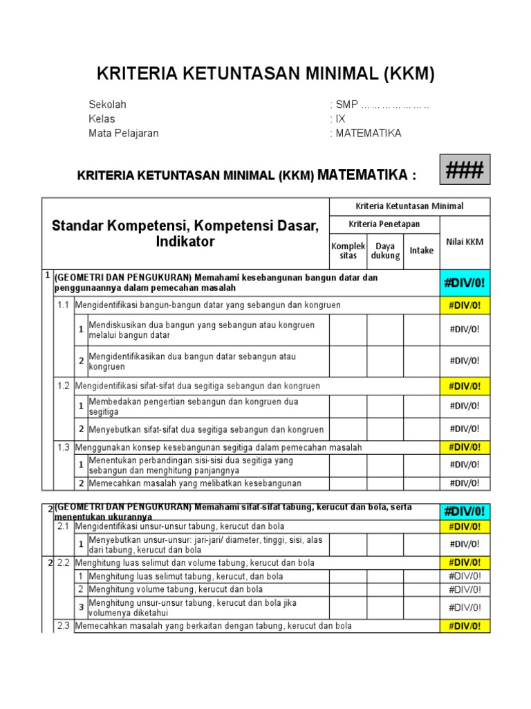 Kkm Matematika Smp Excel Guru Ilmu Sosial