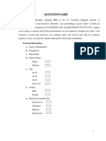 Questionnaire: Personal Information: A. Name of Respondent: B. Designation: C. Department: D. Marital Status