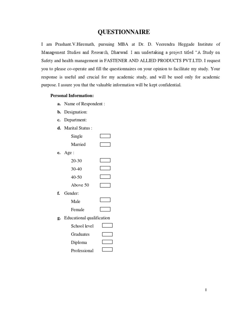 Questionnaire Personal Protective Equipment Occupational Safety And