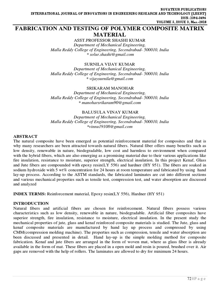 Fabrication and Testing of Polymer Composite Matrix Material | PDF ...