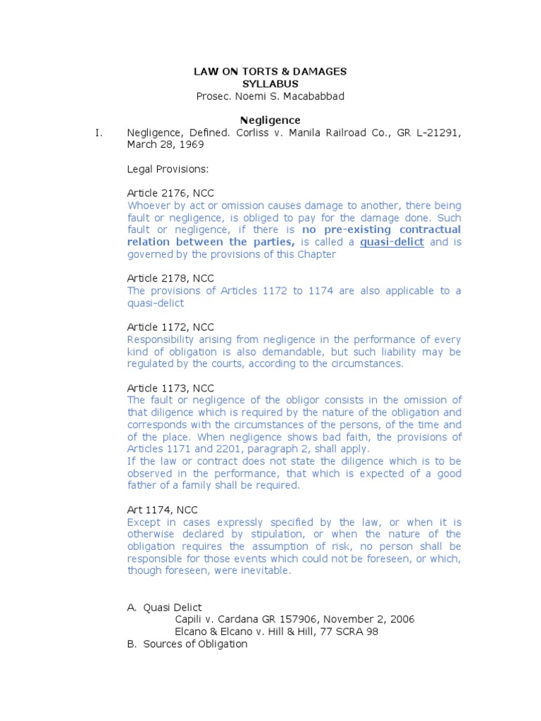 Torts & Damages Syllabus Overview | PDF | Tort | Lawsuit