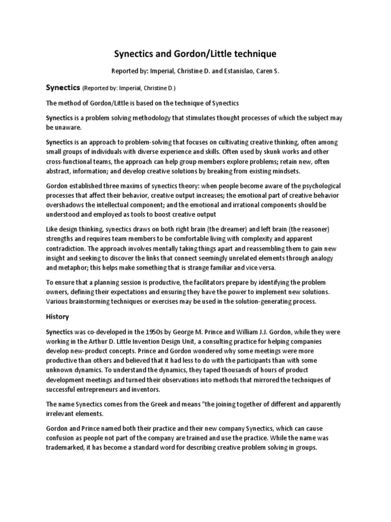 Synectics and Gordon | PDF | Creativity | Psychological Concepts