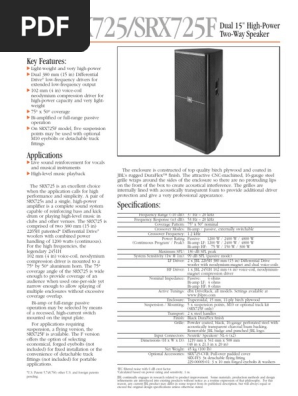 jbl srx725 speaker cabinet specifications