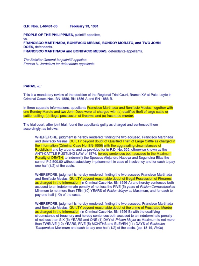 Martinada's Cattle Rustling Conviction | PDF | Witness | Sentence (Law)