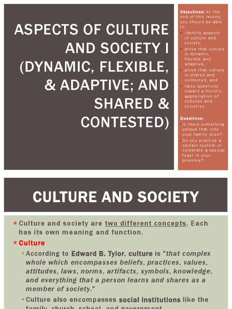 Aspects of culture and society i dynamic flexible adaptable shared