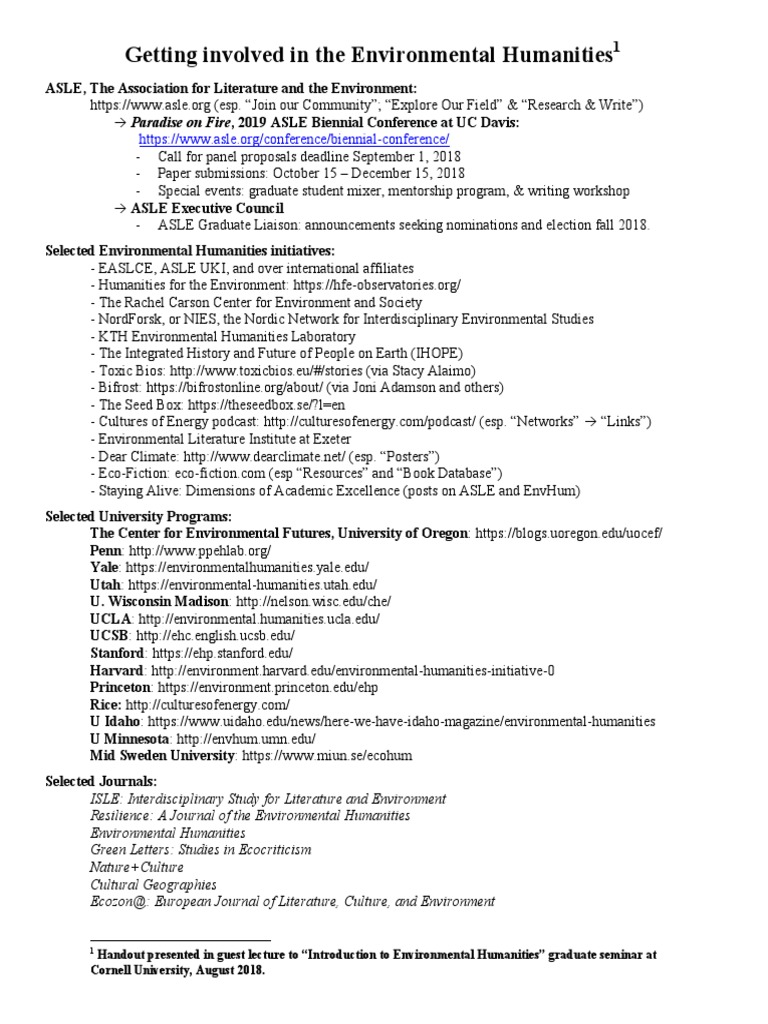 ENVIRONMENTAL HUMANITIES COURSES intelligence overview
