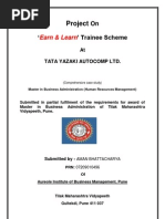 MBA Project Report On 'Earn and Learn' Trainee Scheme at TATA YAZAKI AUTOCOMP LIMITED