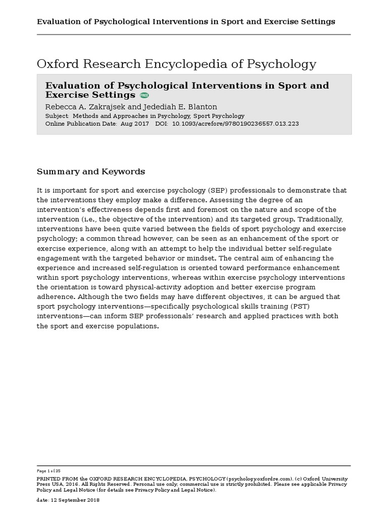 Oxford Research Encyclopedia of Psychology Evaluation of Psychological