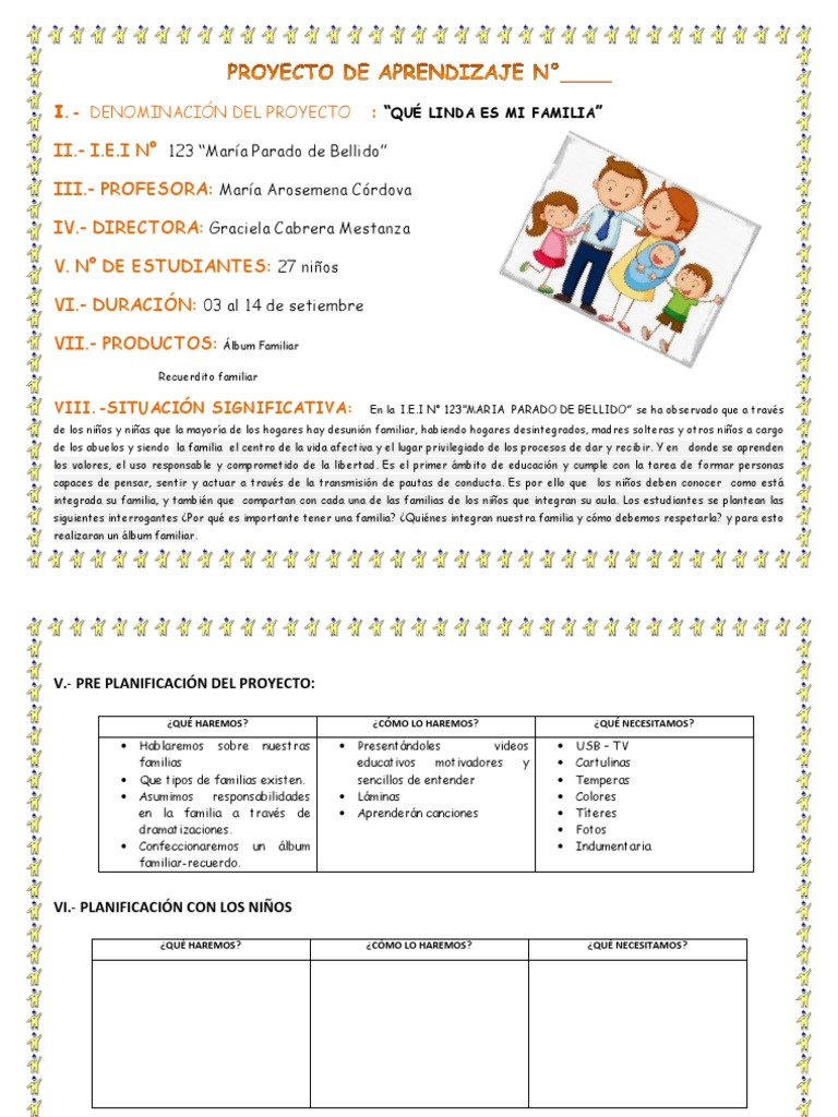 Proyecto "Qué Linda es Mi Familia" | PDF | Salón de clases | Aprendizaje